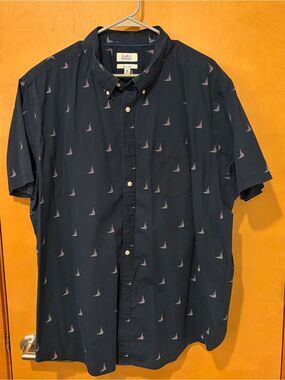croft & barrow Navy Short-Sleeve Button-Down with Sailboat Motif 2XB